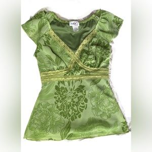 Beautiful Green 90s top with tie back and green lace